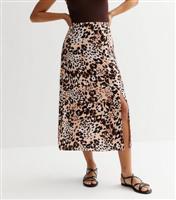 Women's Black Animal Print Split Hem Midi Skirt New Look