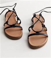 Black Leather-Look Strappy Footbed Sandals New Look