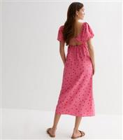 Pink Spotty Ruffle Sleeve Midi Dress New Look