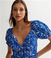 Women's Blue Floral Textured Twist Front Mini Dress New Look