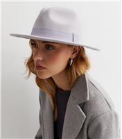 Light Grey Ribbon Trim Fedora New Look