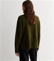 Women's Khaki Knit Roll Neck Split Hem Jumper New Look
