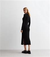 Black Ribbed Knit Bodycon Midi Dress New Look
