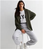 Women's Khaki Stitch Knit Balloon Sleeve Cardigan New Look