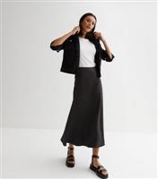 Women's Black Satin High Waist Midi Skirt Gini London New Look
