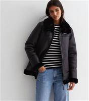 Women's Tall Black Aviator Jacket New Look