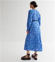 Petite Blue Floral Lace Trim Midi Dress New Look