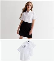 Girls' 2 Pack White Short Sleeve Relaxed Fit School Shirts New Look