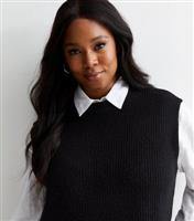 Women's Plus Size Black Knit Split Hem Vest Curves New Look