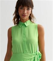 Green Tie Side Mini Shirt Dress New Look