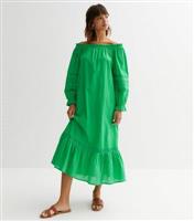 Green Bardot Puff Sleeve Midaxi Dress New Look