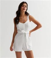 White Textured Belted Playsuit New Look