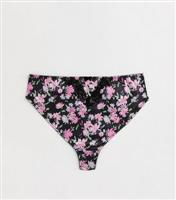 Women's Plus Size Black Floral Satin High Waist Thong Curves New Look