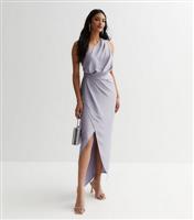 Women's Pale Grey Satin One Shoulder Ruched Maxi Dress New Look