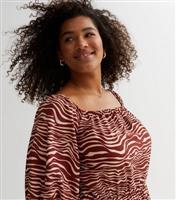 Curves Brown Zebra Print Puff Sleeve Midi Dress New Look