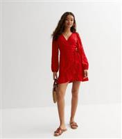 Women's Petite Red Textured Wrap Mini Dress New Look
