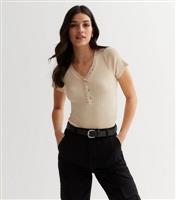 Cameo Rose Stone Ribbed Jersey Diamant Button Bodysuit New Look