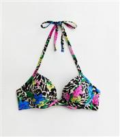 Women's Black Tropical Halter Neck Underwired Bikini Top New Look