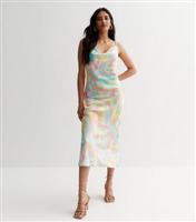 Multicoloured Swirl Satin Cowl Neck Midi Dress New Look