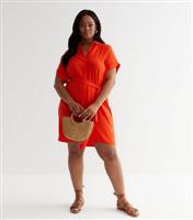Curves Red Belted Mini Shirt Dress New Look