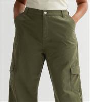 Women's Plus Size Khaki Cotton Wide Leg Cargo Trousers Curves New Look
