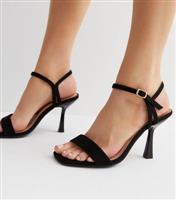 Women's Extra Wide Fit Black Flared Stiletto Heel Sandals Vegan New Look