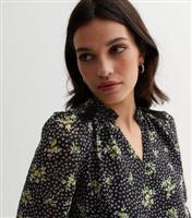 Women's Black Floral Chiffon Frill Lace Trim Blouse Gini London New Look