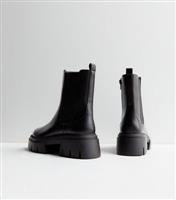 Women's Black Leather-Look Chunky Cleated Sole Chelsea Boots New Look
