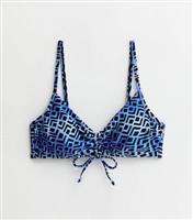 Women's Blue Geometric Ruched Bikini Top New Look