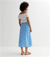Tall Blue Spot Split Hem Midi Skirt New Look