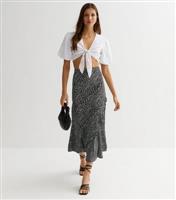 Women's Black Mixed Spot Ruffle Midi Skirt Cameo Rose New Look