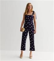 Navy Spot Tie Strappy Jumpsuit New Look