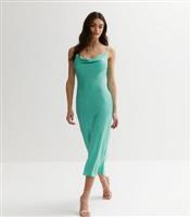 Women's Bright Blue Satin Cowl Neck Midi Slip Dress New Look