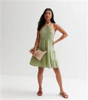 Vero Moda Light Green Linen-Look Twist Halter Dress New Look