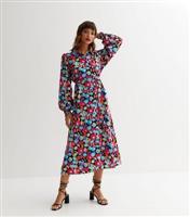 VILA Multicoloured Floral Belted Midi Shirt Dress New Look