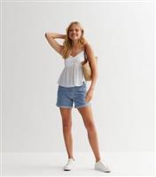 Women's Pale Blue Denim High Waisted Mom Shorts ONLY New Look