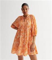 Orange Paisley Oversized Mini Smock Dress New Look