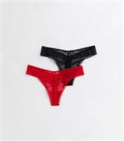 2 Pack Black and Red Animal Lace Thongs New Look