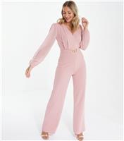 Women's Pink Buckle Wide Leg Wrap Jumpsuit Quiz New Look