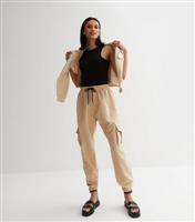Women's Stone High Waist Parachute Cargo Trousers Urban Bliss New Look