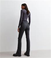 Black Coated Leather-Look High Waist Flared Brooke Jeans New Look