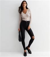 Women's Black High Waist Hallie Ripped Knee Skinny Jeans New Look