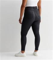 Women's Plus Size Black Coated Leather-Look Mid Rise Lift & Shape Emilee Jeggings Curves New Look