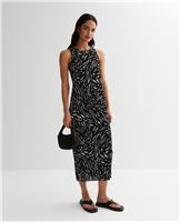 Women's Black Zebra Print Pliss Sleeveless Midi Dress New Look