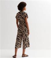 Black Zebra Print Short Sleeve Utility Jumpsuit New Look