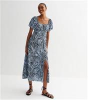 Blue Zebra Print Milkmaid Midaxi Dress New Look