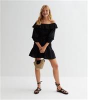 Black Bardot Frill Trim Mini Dress New Look