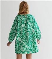 Green Tropical Leaf Boat Neck Mini Dress New Look