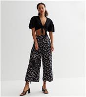 Women's Tall Black Floral Wide Leg Crop Trousers New Look