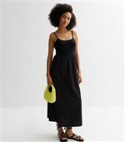 Tall Black Poplin Strappy Midi Dress New Look